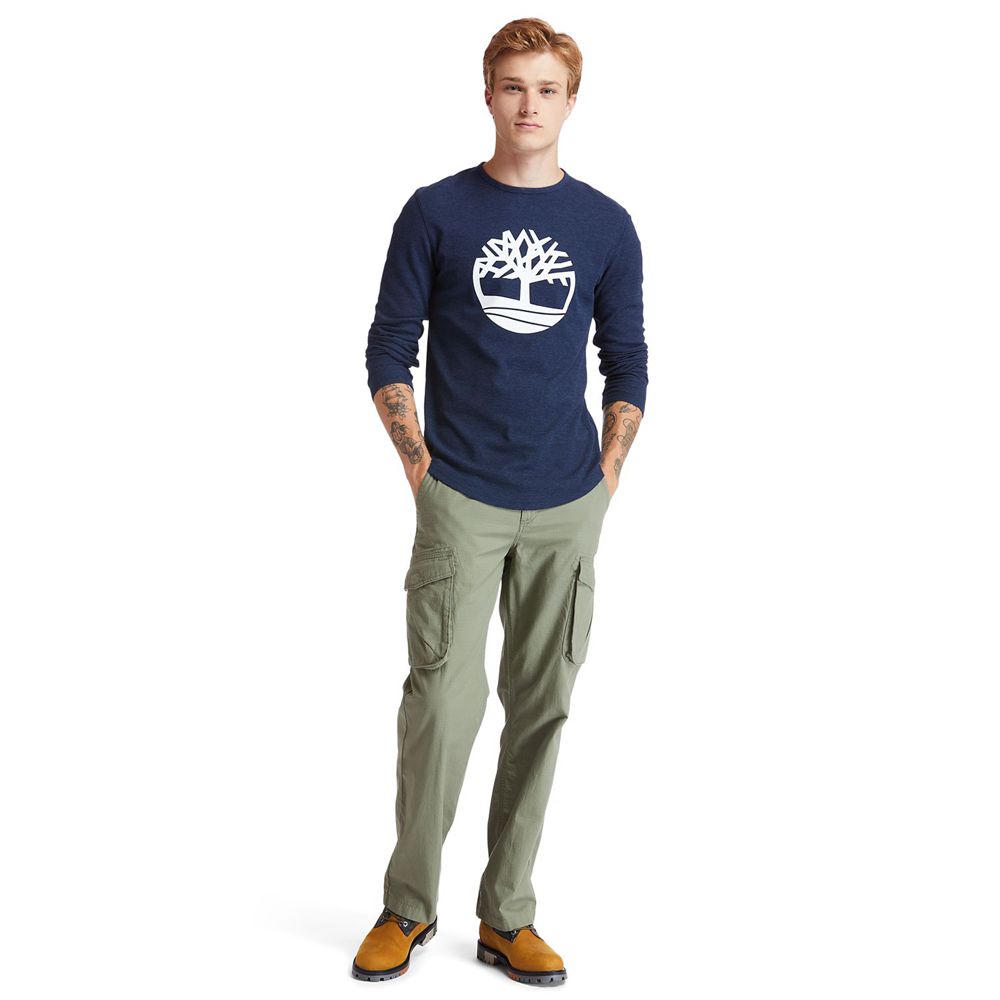 Camisetas Timberland Hombre Dyer River Slim-Fit Tree-Logo Azul Marino - Chile MBR-187023